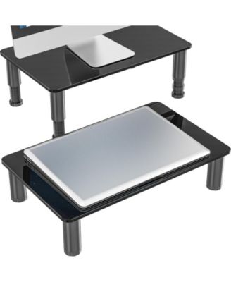 Height Adjustable Ergonomic Tempered Glass Monitor Stand Riser for Monitors and Laptops, 2-Pack