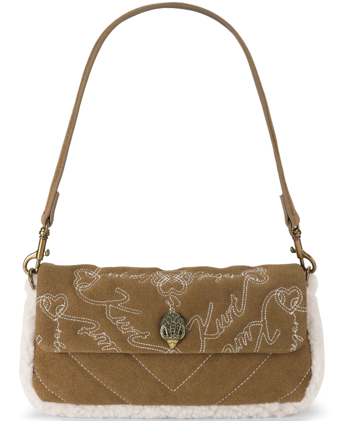 Kurt Geiger London Small Pickle Suede Shearling Trim Shoulder Handbag