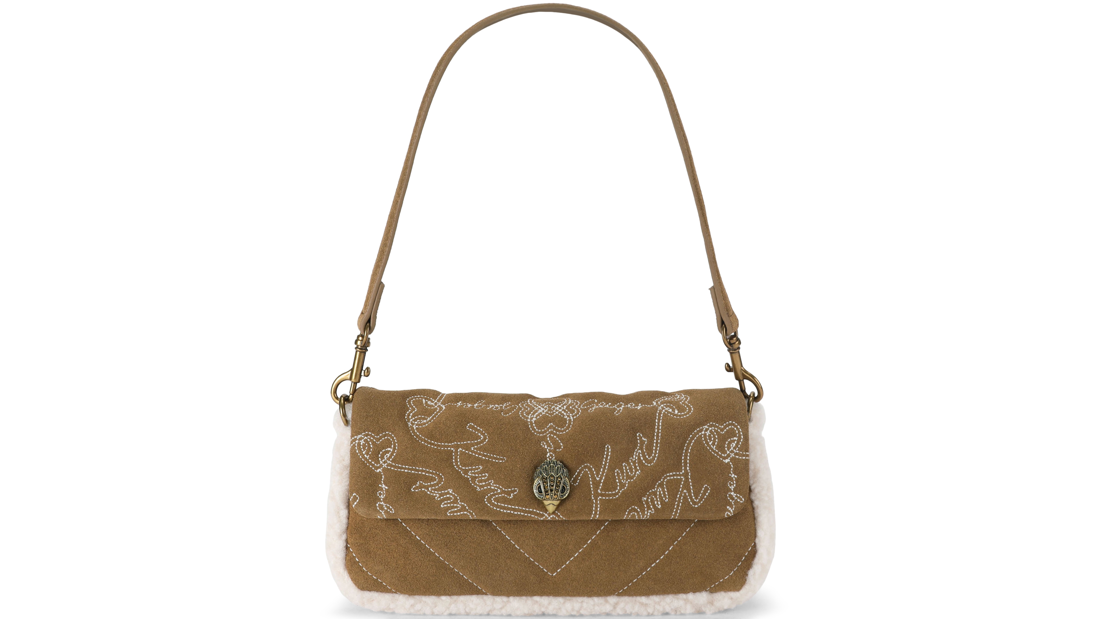 Kurt Geiger London Small Pickle Suede Shearling Trim Shoulder Handbag