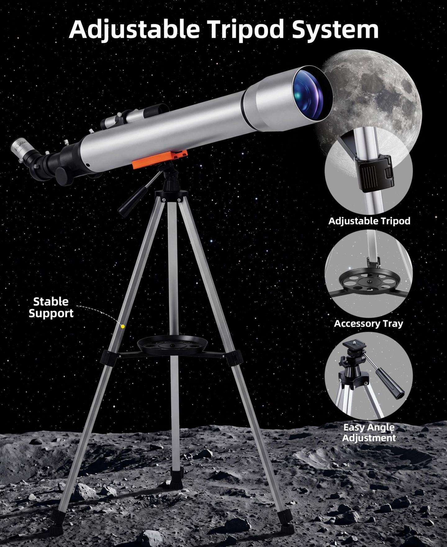 Детские игрушки SUGIFT 70mm Refractor Telescope Beginner Astronomy Kit, Ages 10+, цвет: Серебряный — фото 3
