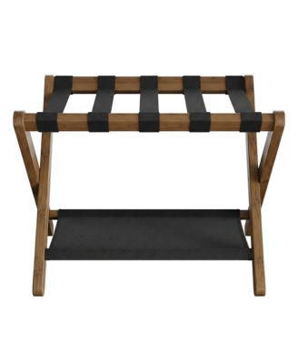 Folding Luggage Rack with Storage Shelf, Durable Suitcase Stand for Guest Room, Hotel or Bedroom