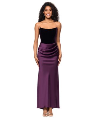 Petite Lynn Strapless Velvet Wedding Guest Gown