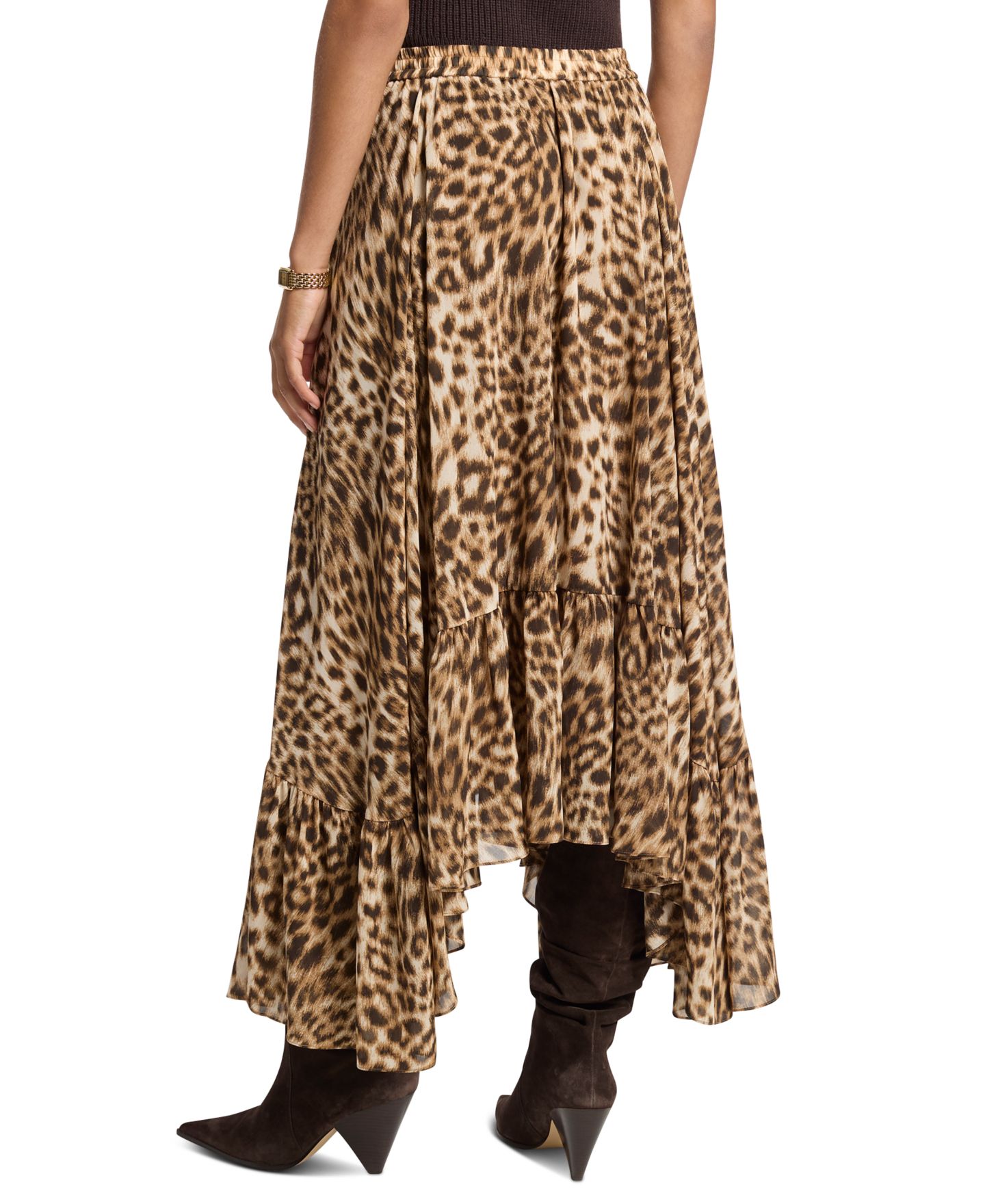 Женская юбка Michael Kors High-Low Leopard-Print, цвет: Тёмный верблюжий — фото 3