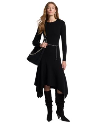 MICHAEL Women's Merino Wool-Blend Handkerchief Hem Midi Sweater Dress