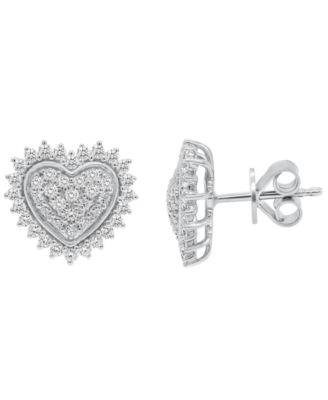 Lab-Grown Diamond Heart Cluster Stud Earrings (1 ct. t.w.) in Sterling Silver
