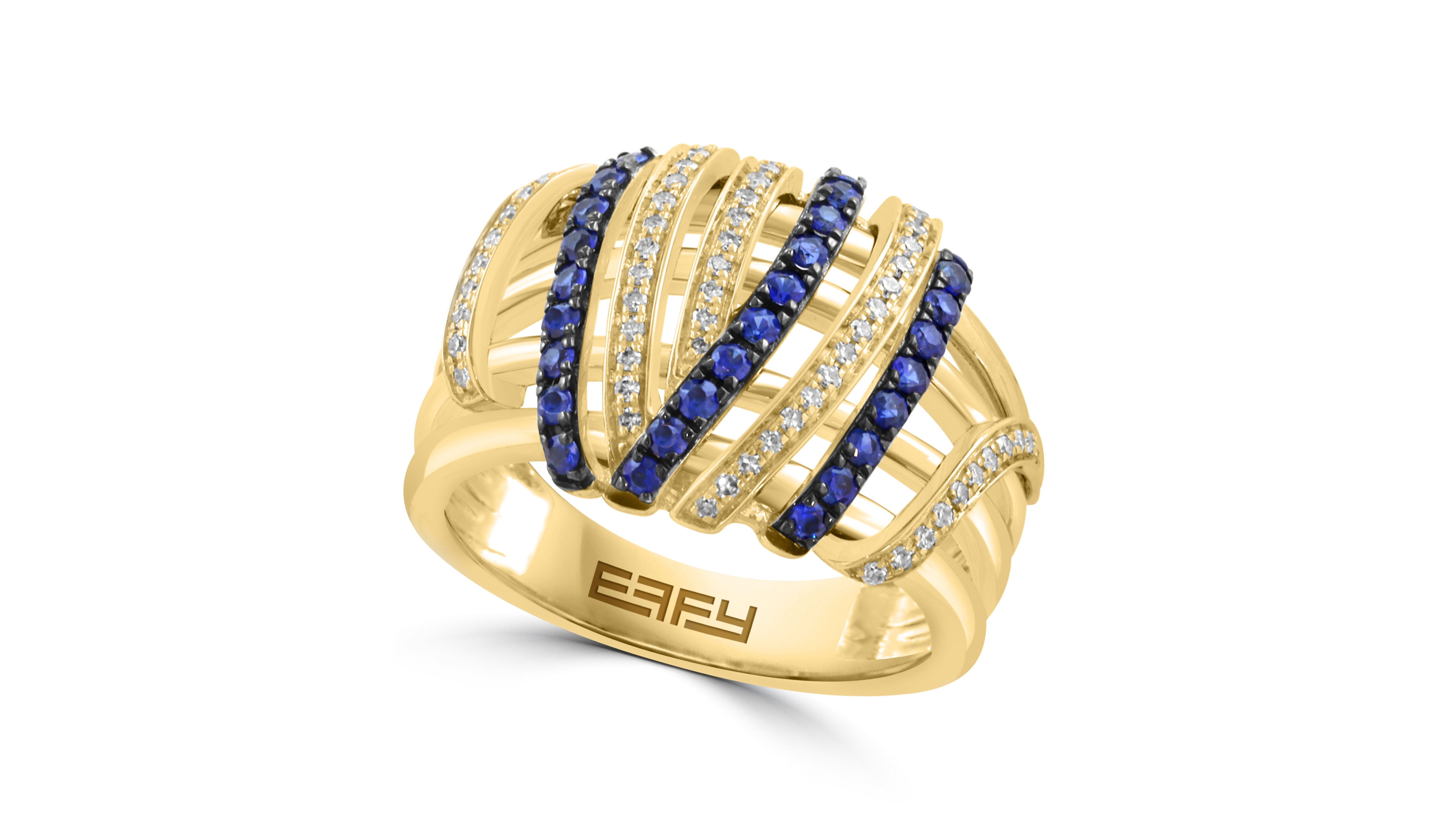 Effy Collection Sapphire and Diamond Round Ring (1/20 ct. t.w. Diamond, 1/3 ct. Sapphire) in 14K Yellow Gold