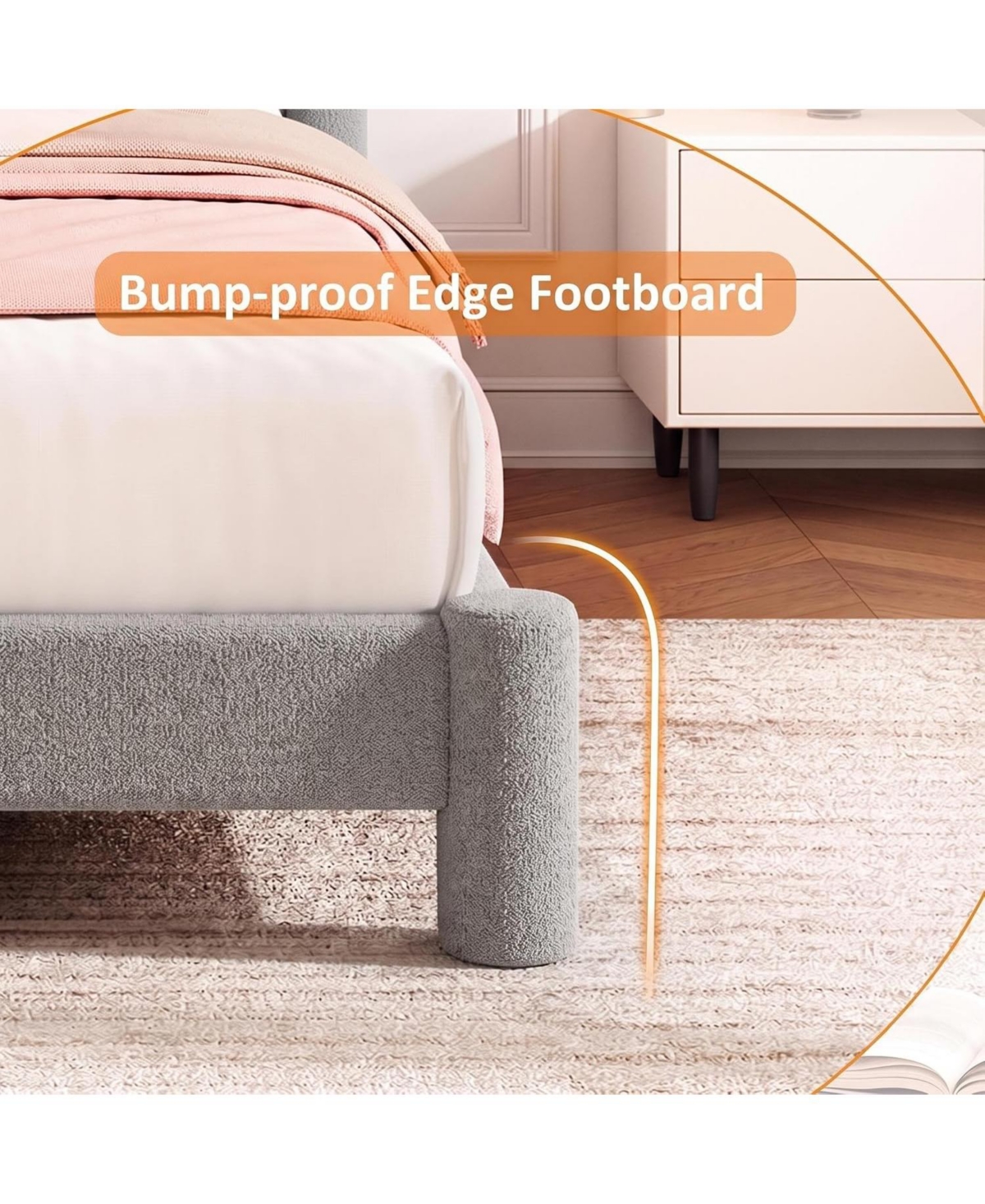 homfan Full Cloud Bed Round Boucle Headboard and Cylindrical Legs, Heavy Duty, No Box Spring, Easy Assembly