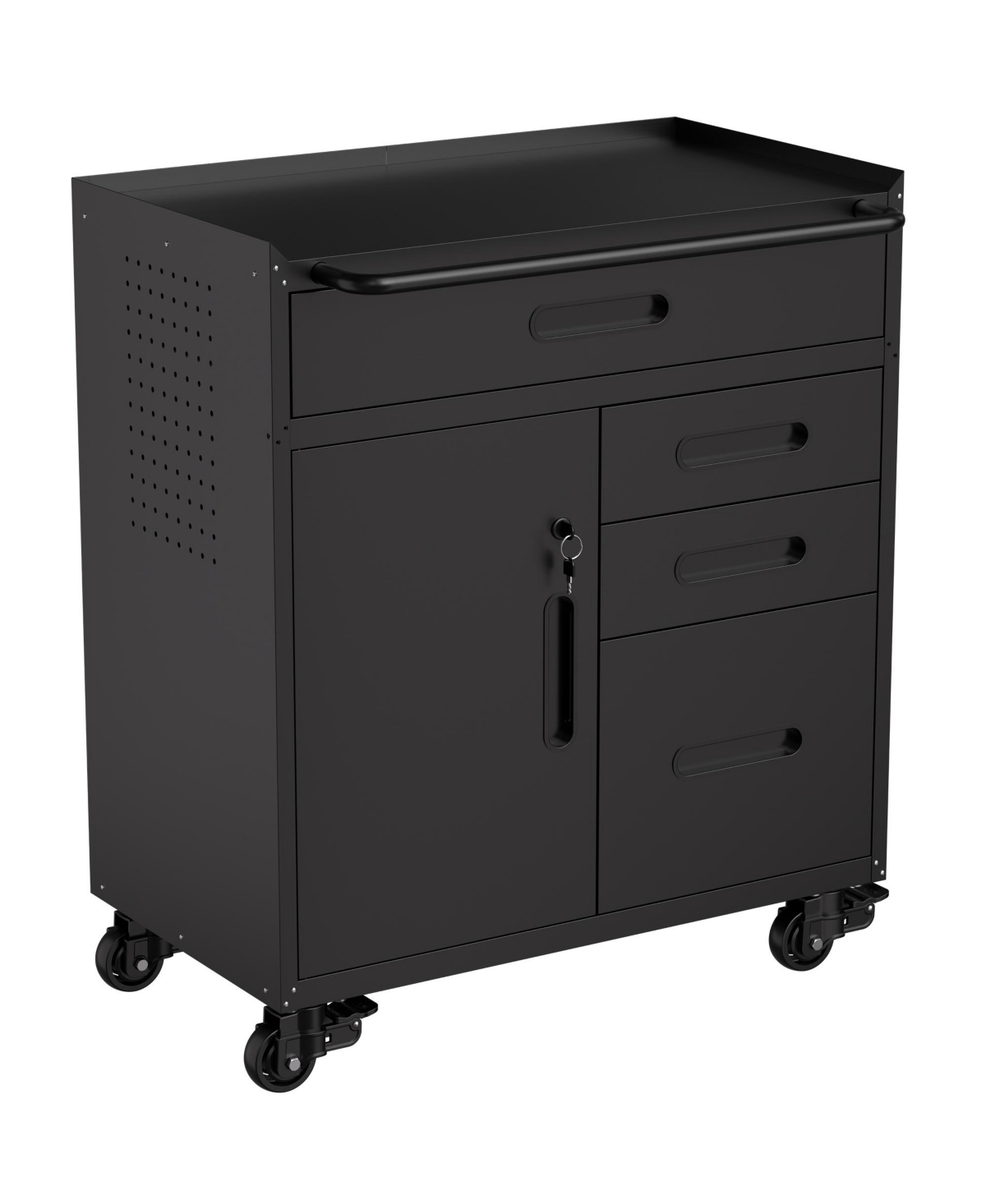 Boyel Living Rolling Tool Cabinet with Drawers Lockable Compartment Pegboard Steel