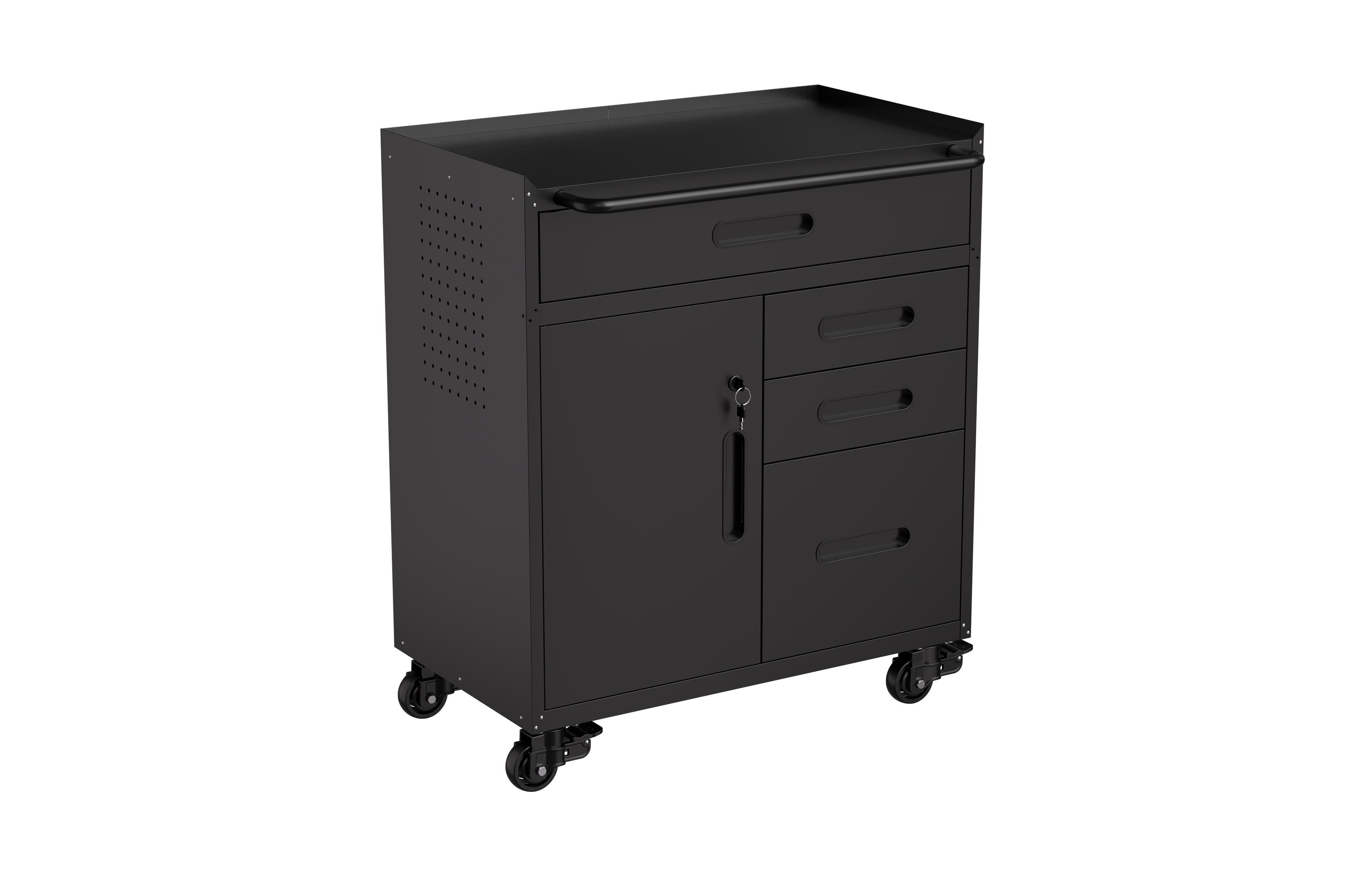 Boyel Living Rolling Tool Cabinet with Drawers Lockable Compartment Pegboard Steel