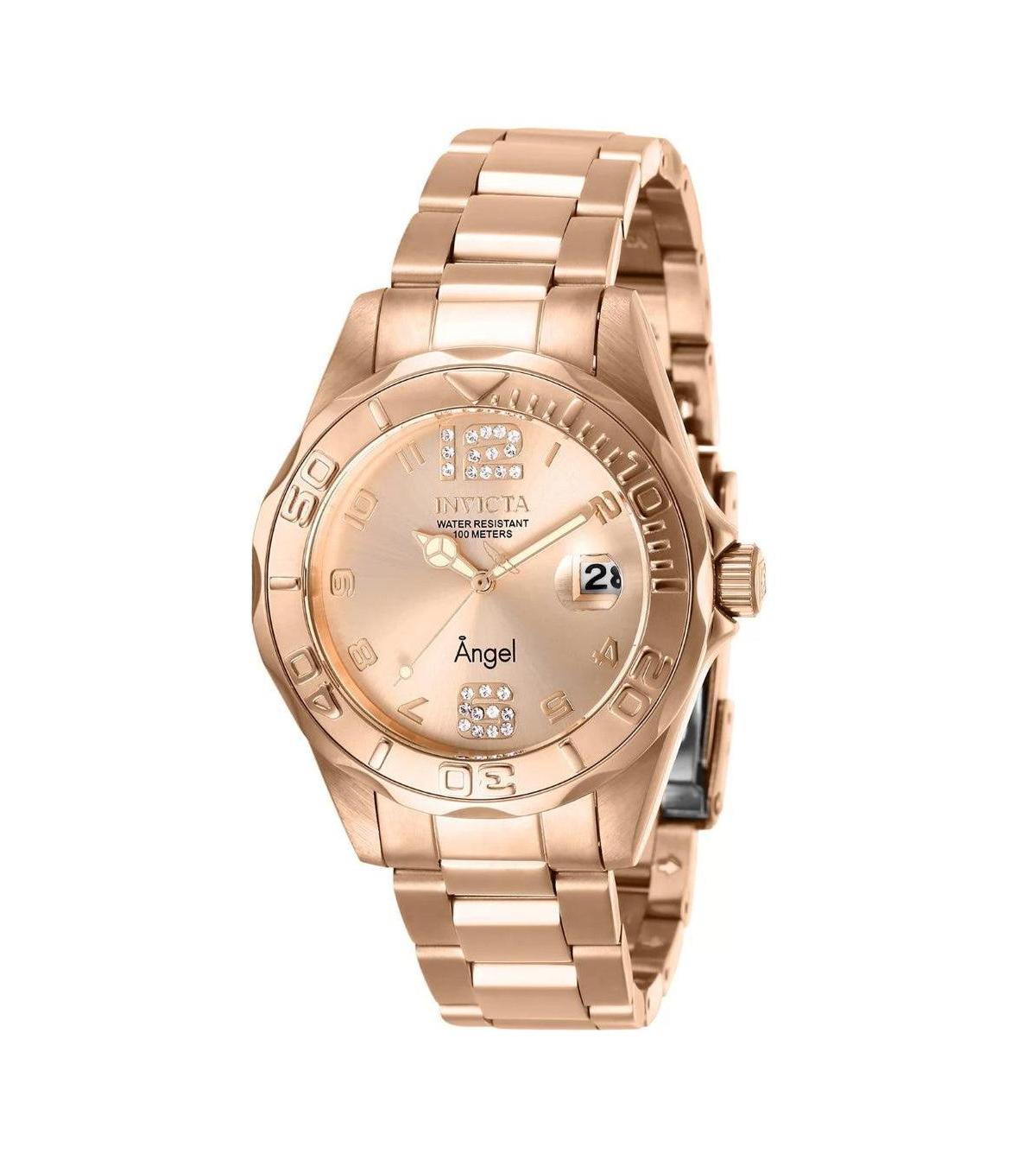 Invicta Women's Water-Resistant Quartz Angel 3 Hand Rose Gold-Tone Stainless Steel Watch, 38mm