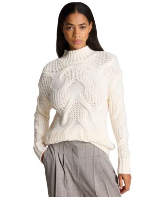 Women's Oversized Cable-Knit Mock Neck Sweater