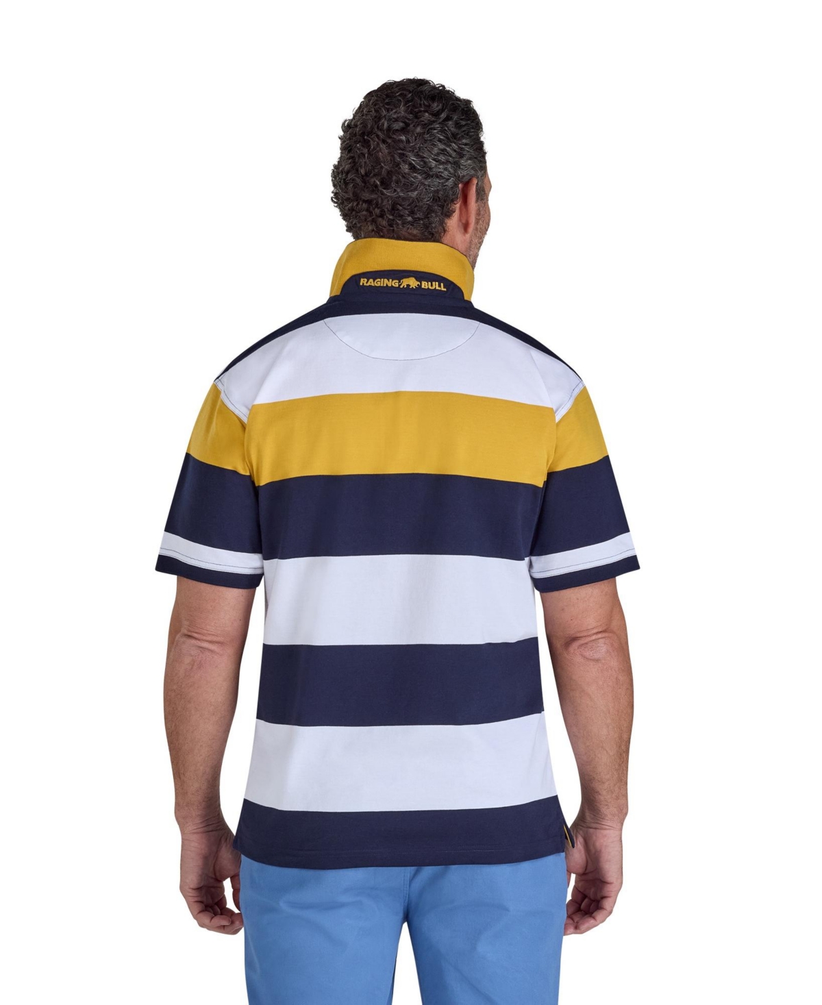 Raging Bull Men's Chest Band Stripe Embroidered Logo Polo Shirt