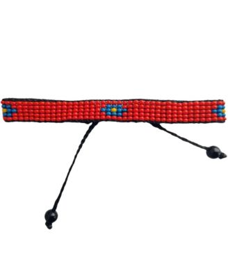 Fall Blanket Flower Harvest Bracelet in Red Blanket with Yellow and Blue Center