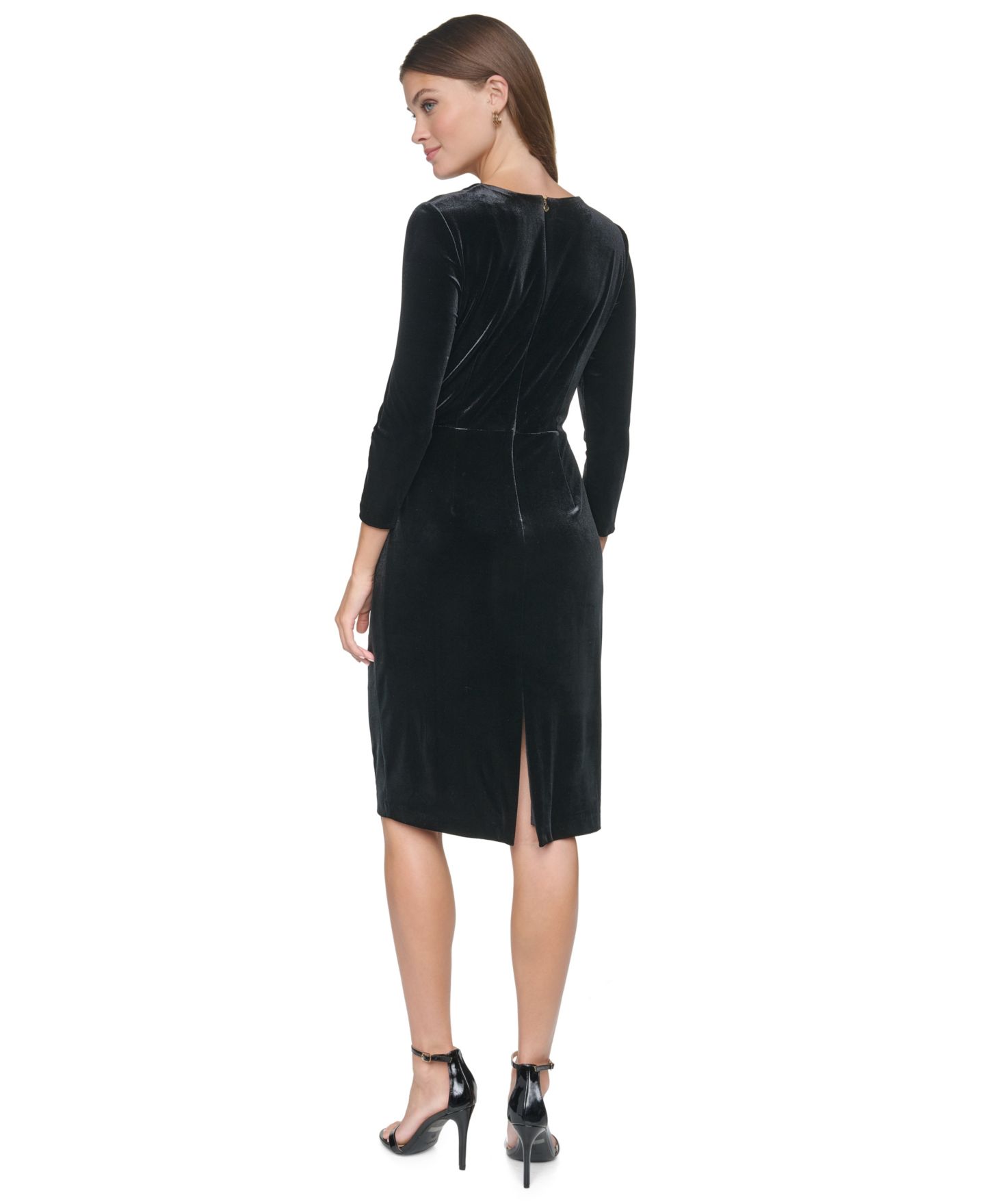 Женское платье Halston Velvet Asymmetrical Neckline Midi, цвет: Чёрный — фото 5