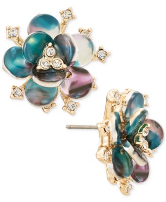 Crystal Gold-Tone Flower Stud Earrings