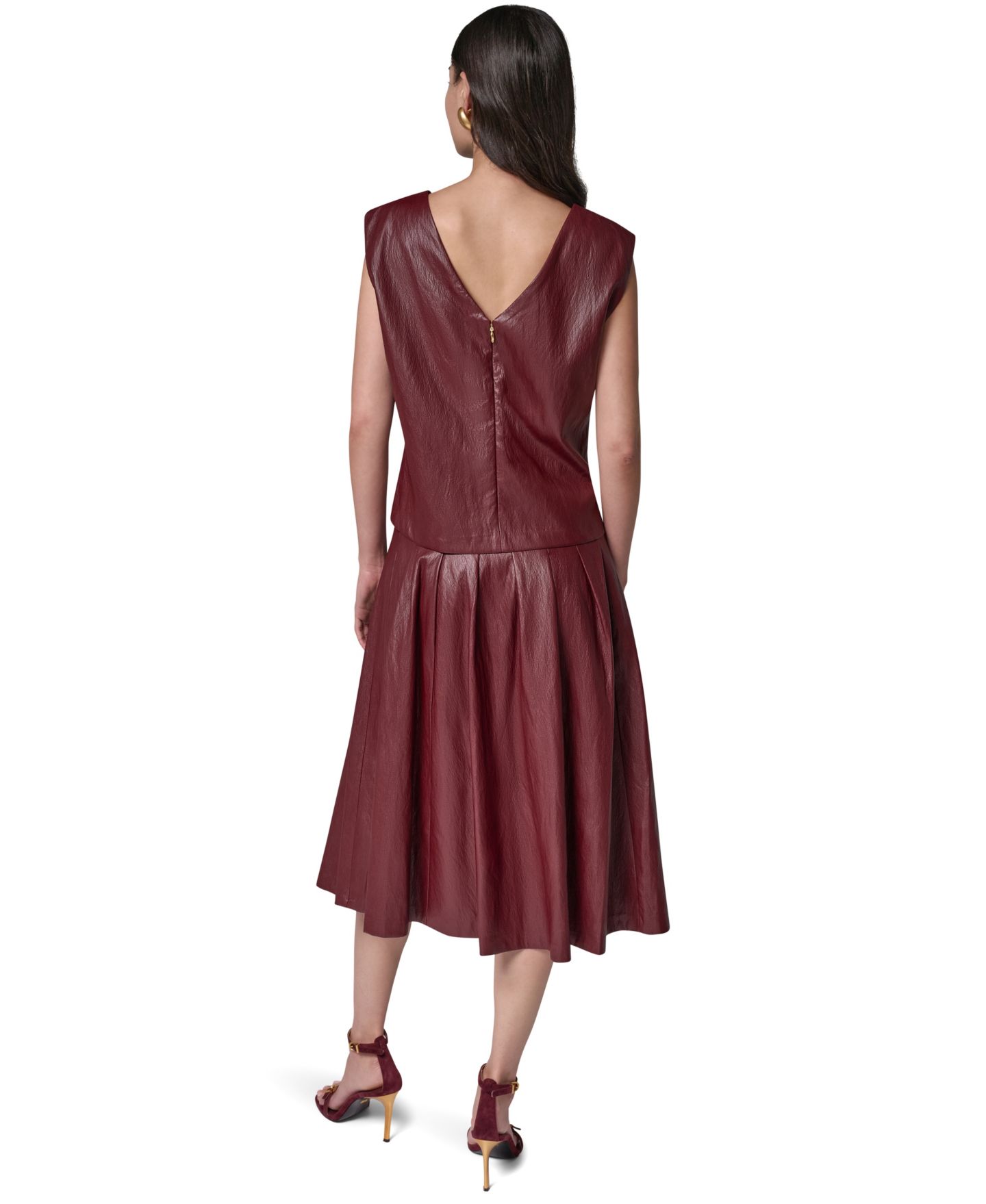 Женская блуза Donna Karan New York из экокожи без рукавов с V-образным вырезом на спине, цвет: Чёрный вишнёвый — фото 5