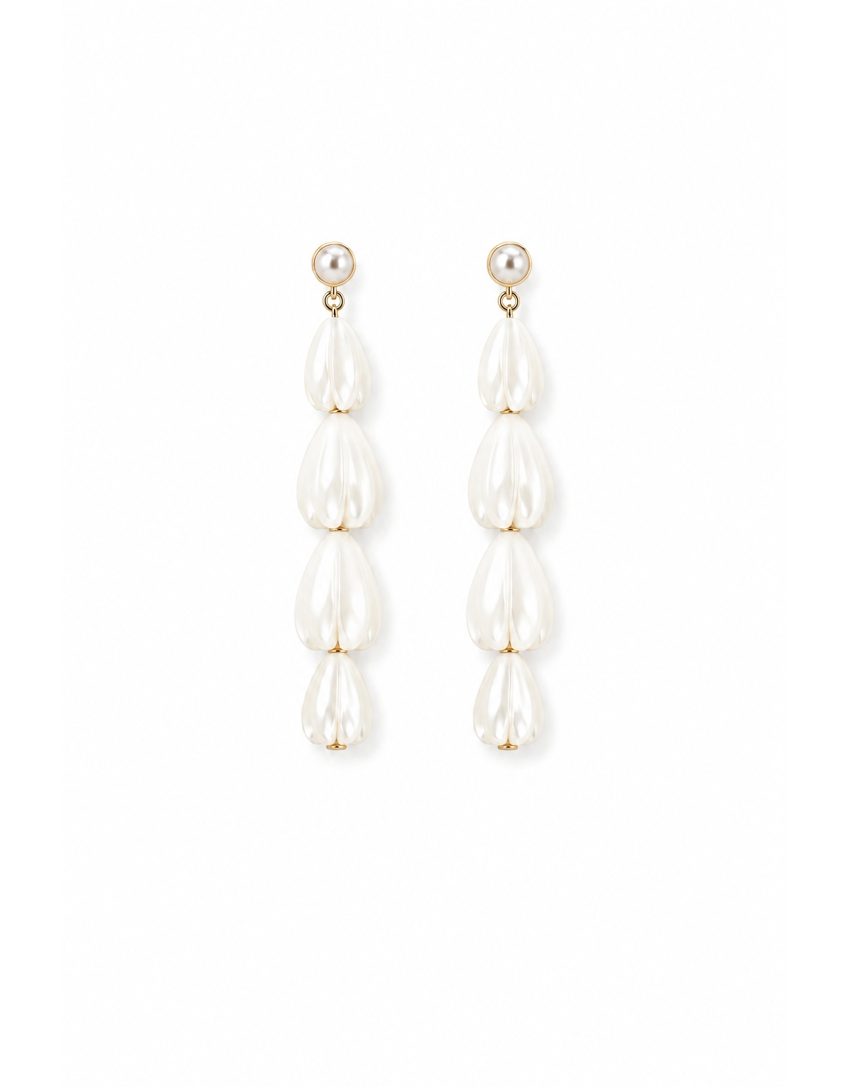 A.b. Ellie Long Mother of Pearl Stacked Drop Earrings - Gold / pearl