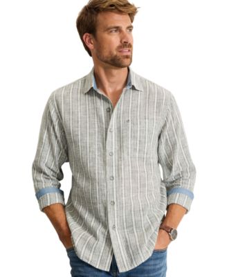 Men's Raffia Dunes Stripe Linen-Cotton Blend Long-Sleeve Shirt