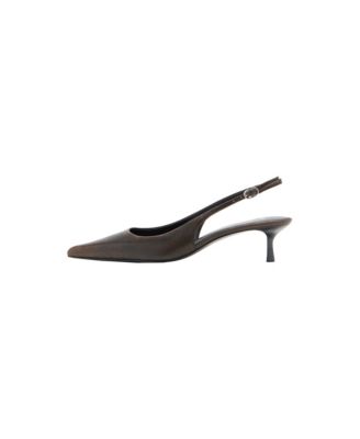 Worn-Effect Pointed-Toe Slingback Kitten-Heel Pumps