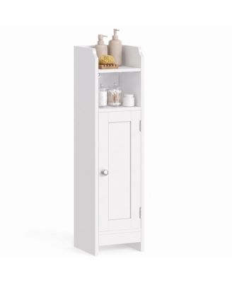 Corner Bathroom Cabinet with Door and Adjustable Shelves, Narrow Storage Organizer for Toilet Paper