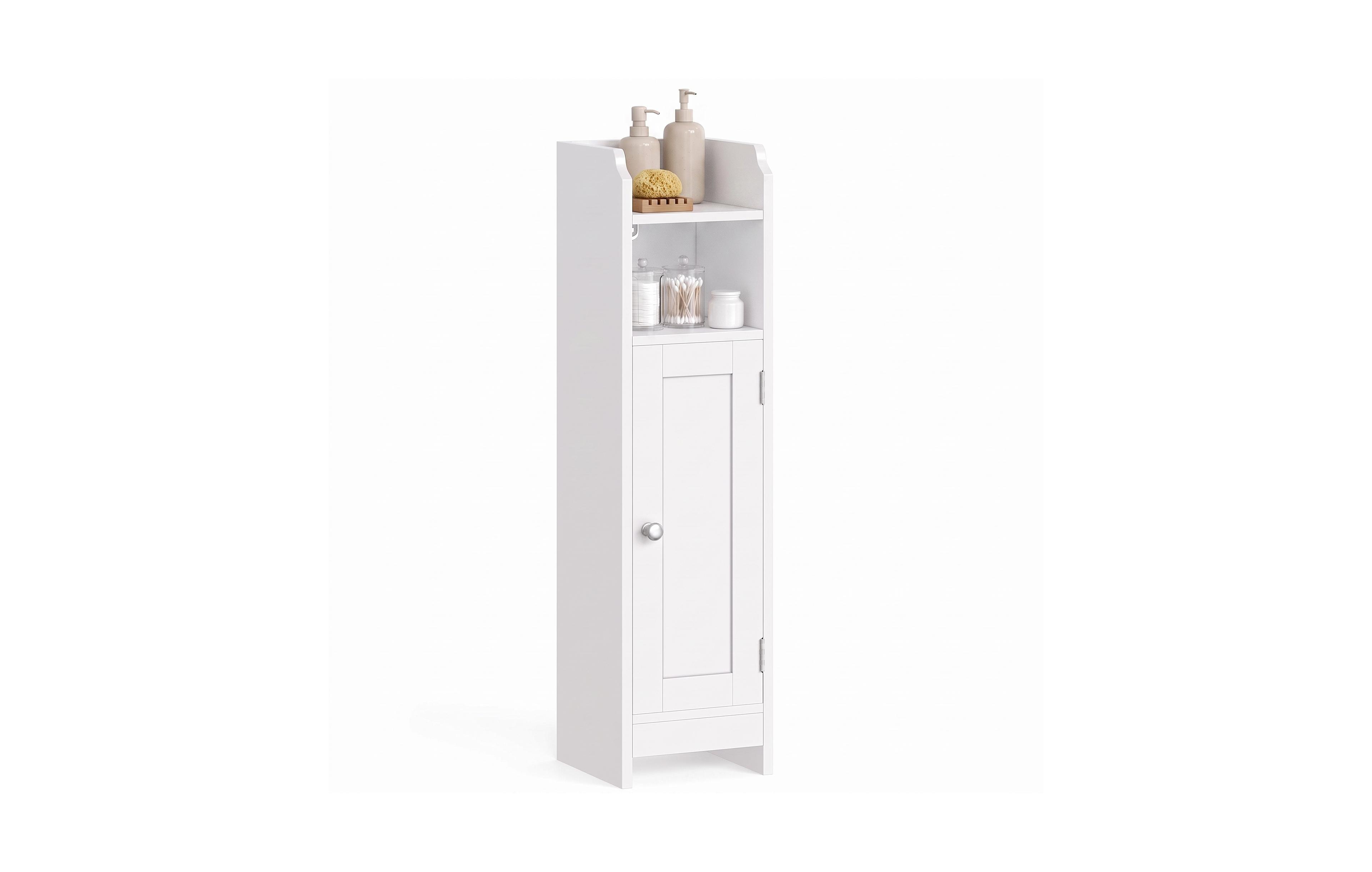 SongmicsHome Corner Bathroom Cabinet with Door and Adjustable Shelves, Narrow Storage Organizer for Toilet Paper