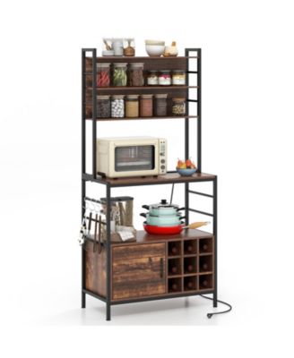 Coffee Bar Cabinet with S-Shaped Hooks and Wine Bottle Holders