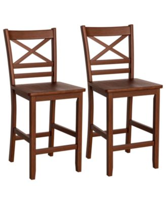 Set of 2 Bar Stools 25 in Counter Height Chairs with Rubber Wood Legs