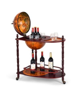 Vintage Globe Rolling Wine Bar Cart with Extra Shelf