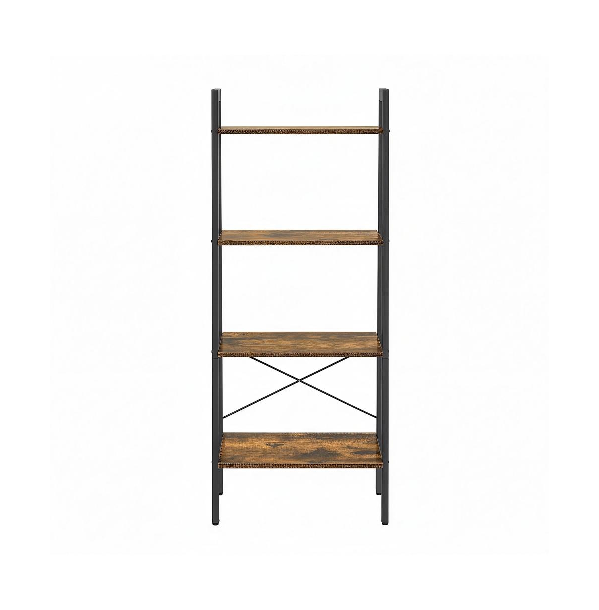 SongmicsHome Ladder Shelf, 4-Tier Display Bookshelf with Steel Frame - Dark Brown