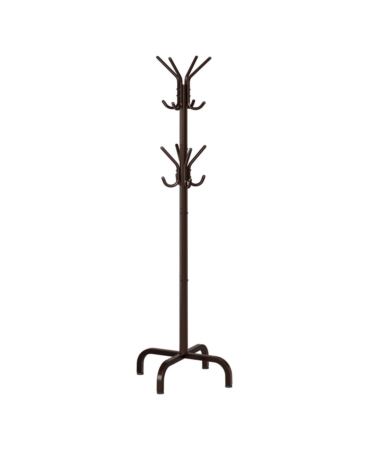 SongmicsHome Freestanding Coat Rack, Steel Hat Tree Stand with Hooks and 4 Legs - Brown