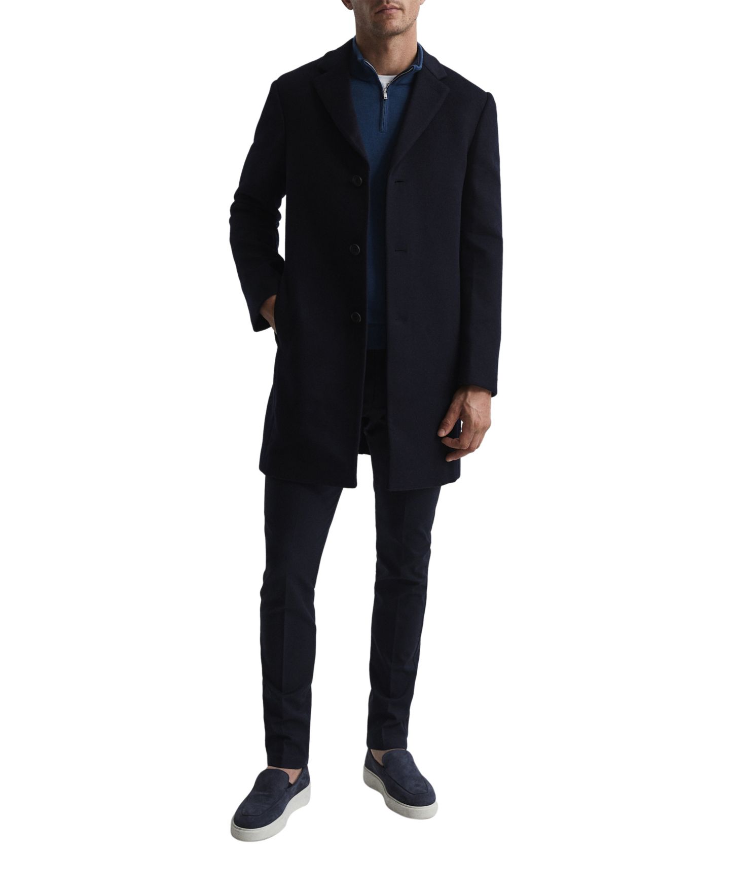 Мужское пальто REISS Gable Wool-Blend Single-Breasted Mid-Length Overcoat, цвет: Тёмно-синий — фото 2