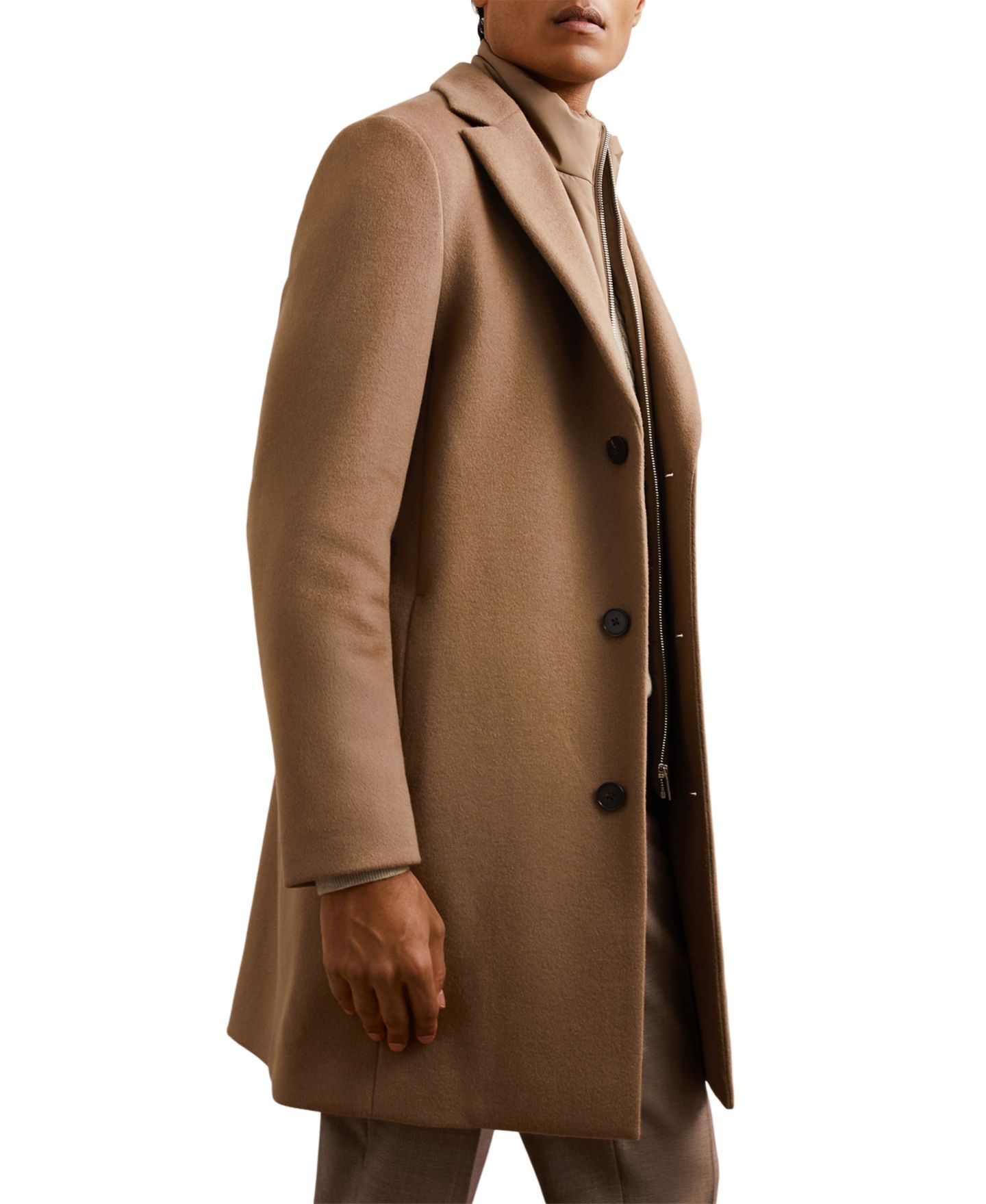 Мужское пальто REISS Gable Wool-Blend Removable Padded Gilet Overcoat, цвет: Светлый коричневый — фото 5