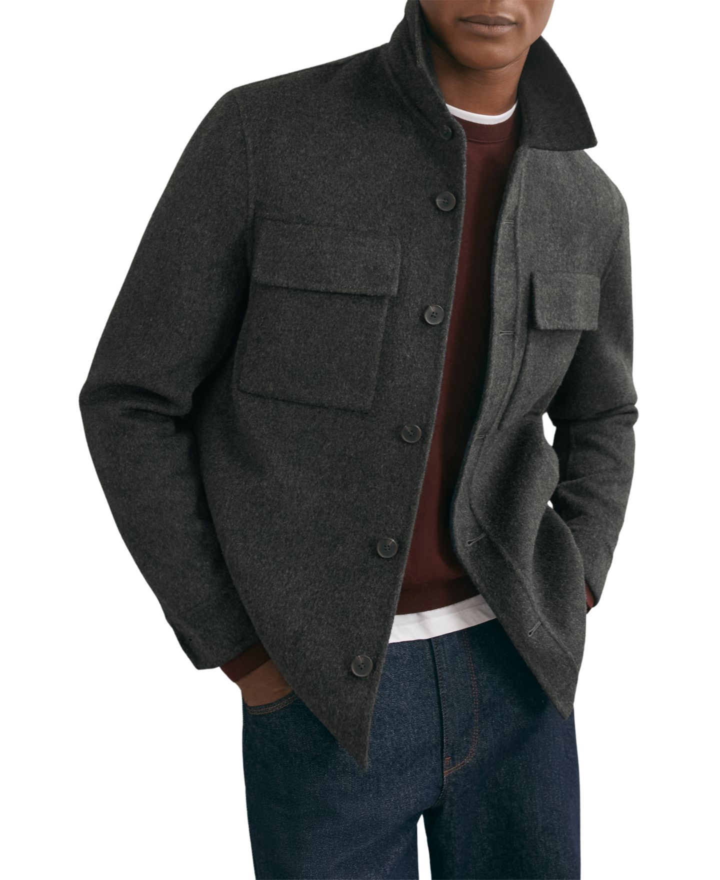 Мужская куртка REISS Net Wool-Blend Regular-Fit Shirt Jacket, цвет: Угольный серый — фото 5