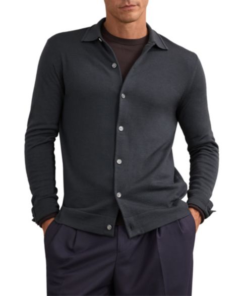 Мужской кардиган REISS Forbes Merino Wool Slim Fit, цвет: Зелёный