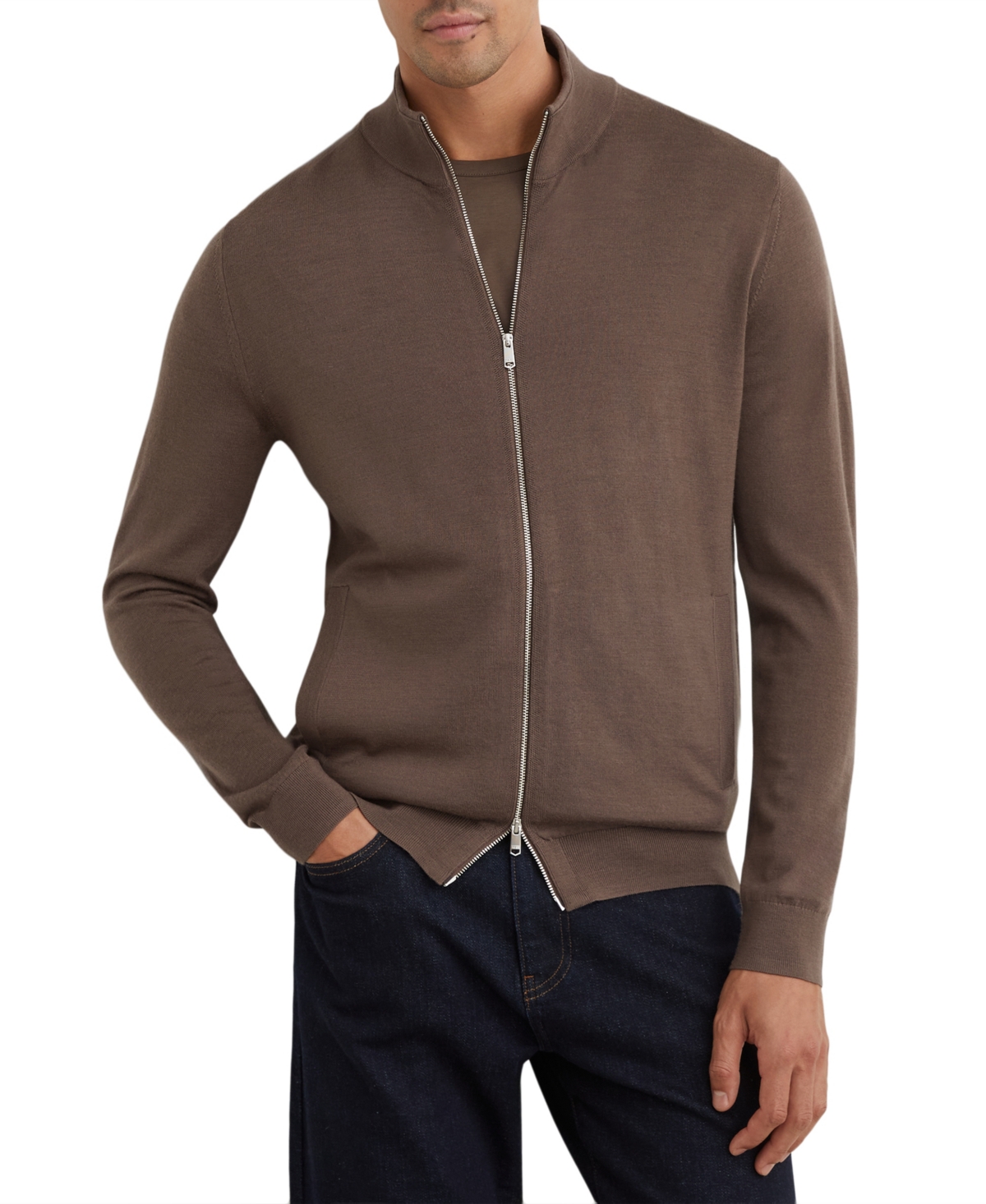Reiss Men's Hampshire Slim-Fit Merino Wool Funnel-Neck Cardigan