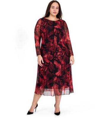 Plus Size Long-Sleeve A-Line Midi Dress