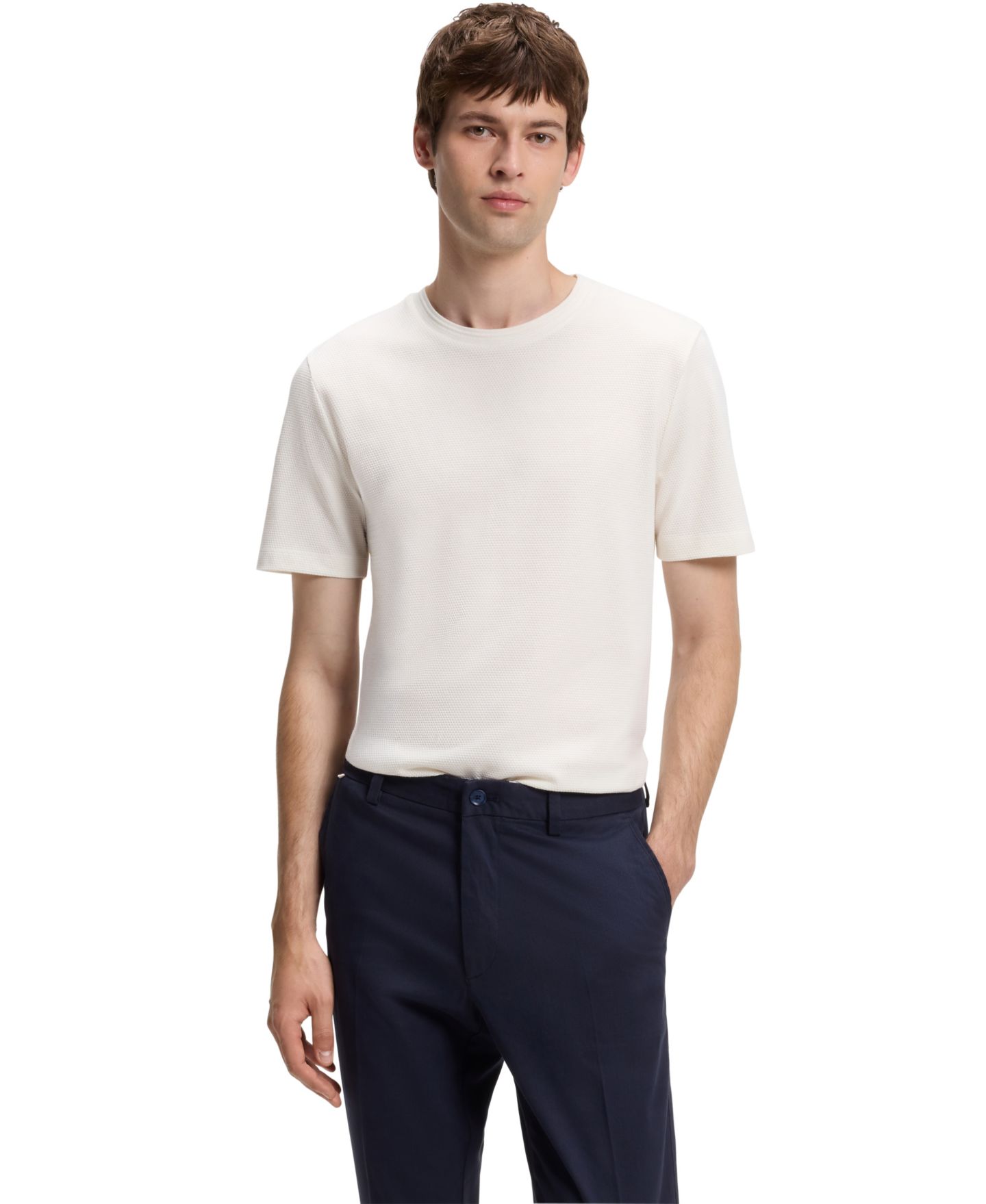 Мужская футболка Hugo Boss Cotton-Blend Bubble-Jacquard Structure, цвет: Чёрный — фото 9