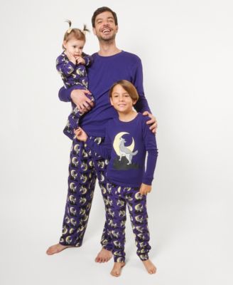 Matching Daddy & Me Fleece Dark Purple Wolf Moon Halloween Pajamas