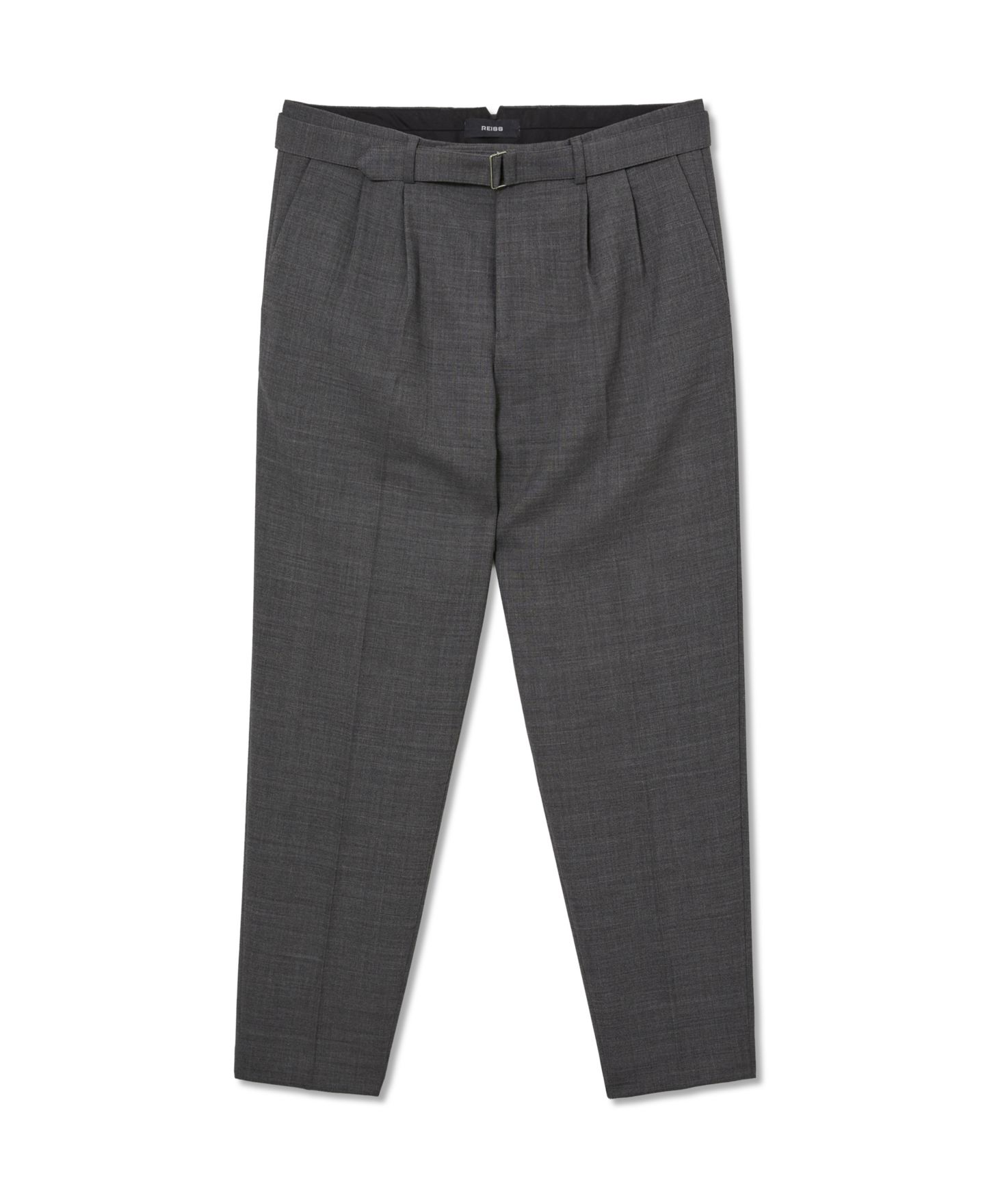 Мужские брюки REISS Strap Wool-Blend Belted Pleated Tapered-Fit, цвет: Мягкий серый — фото 5