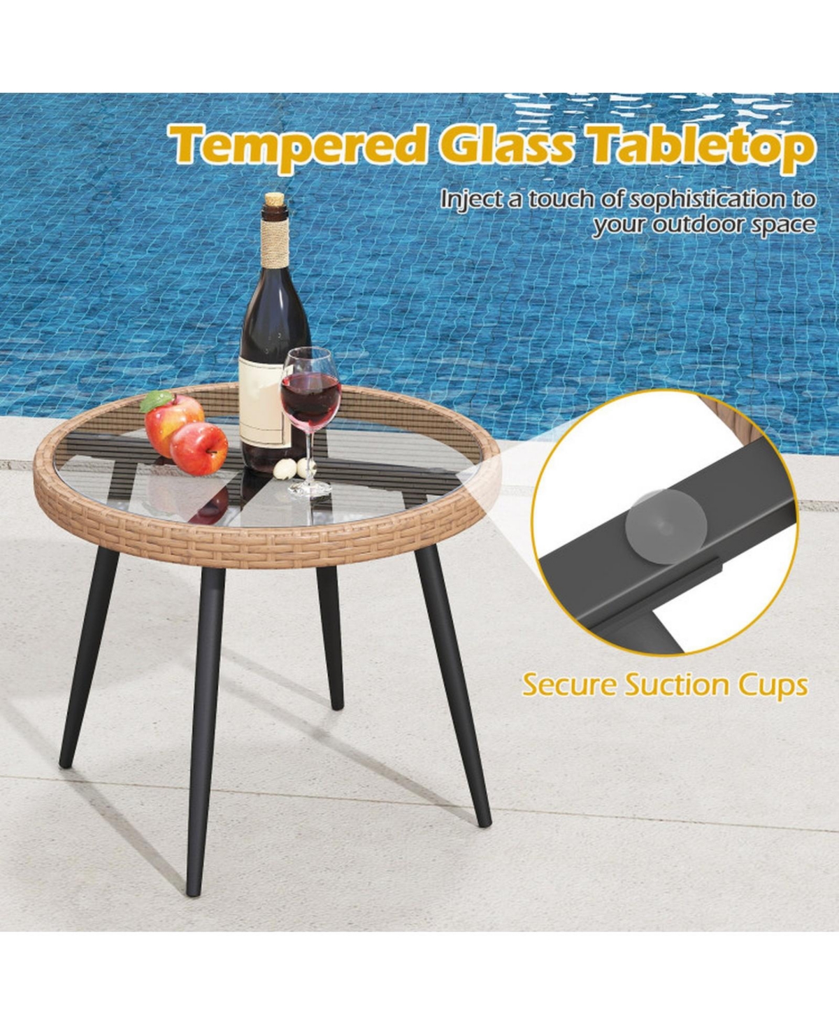 Sugift 3-Piece Patio Bistro Conversation Set with Pe Rattan Chairs and Tempered Glass Table