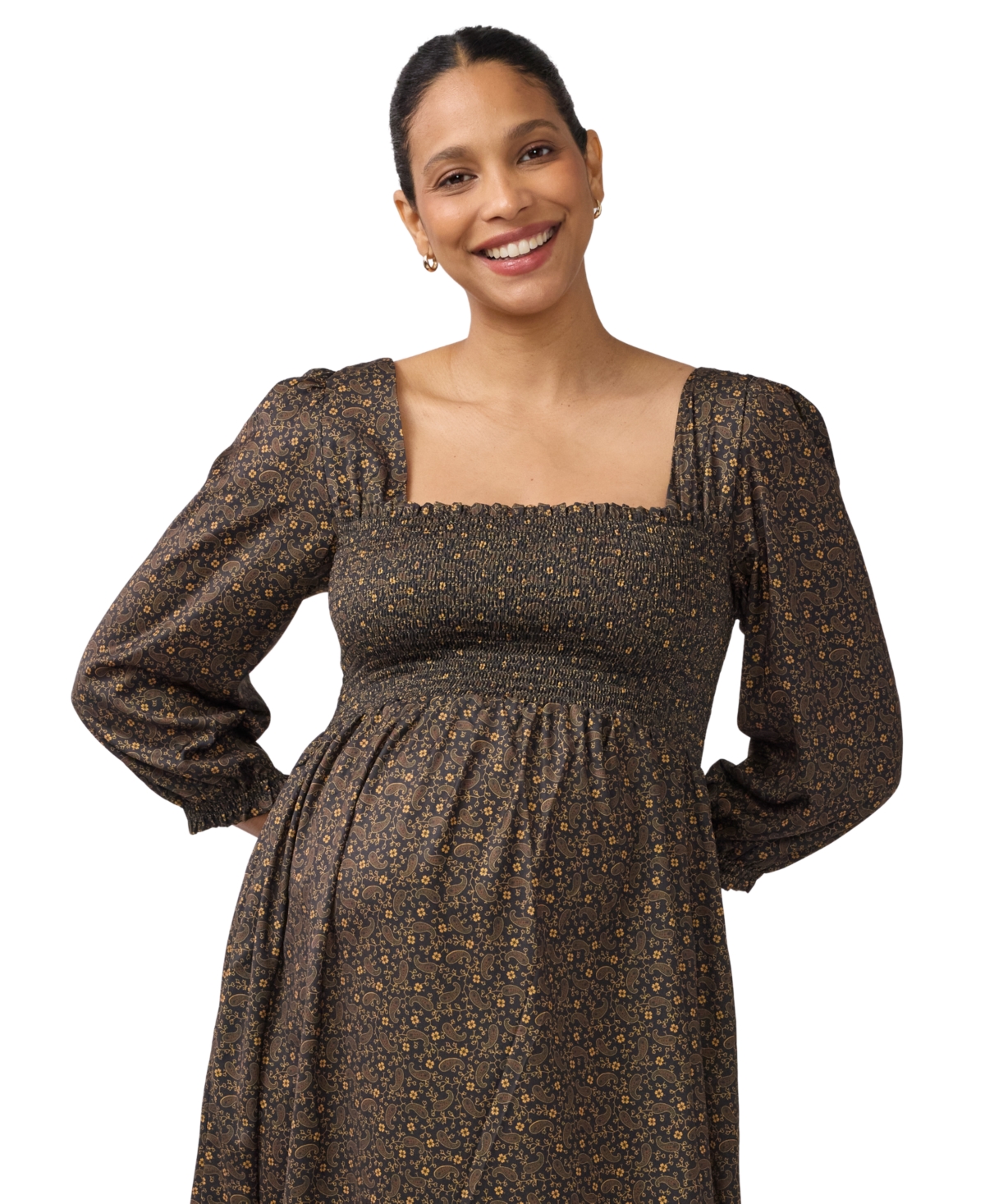 Ingrid + Isabel Women's Smocked Sateen Nursing Midi Dress