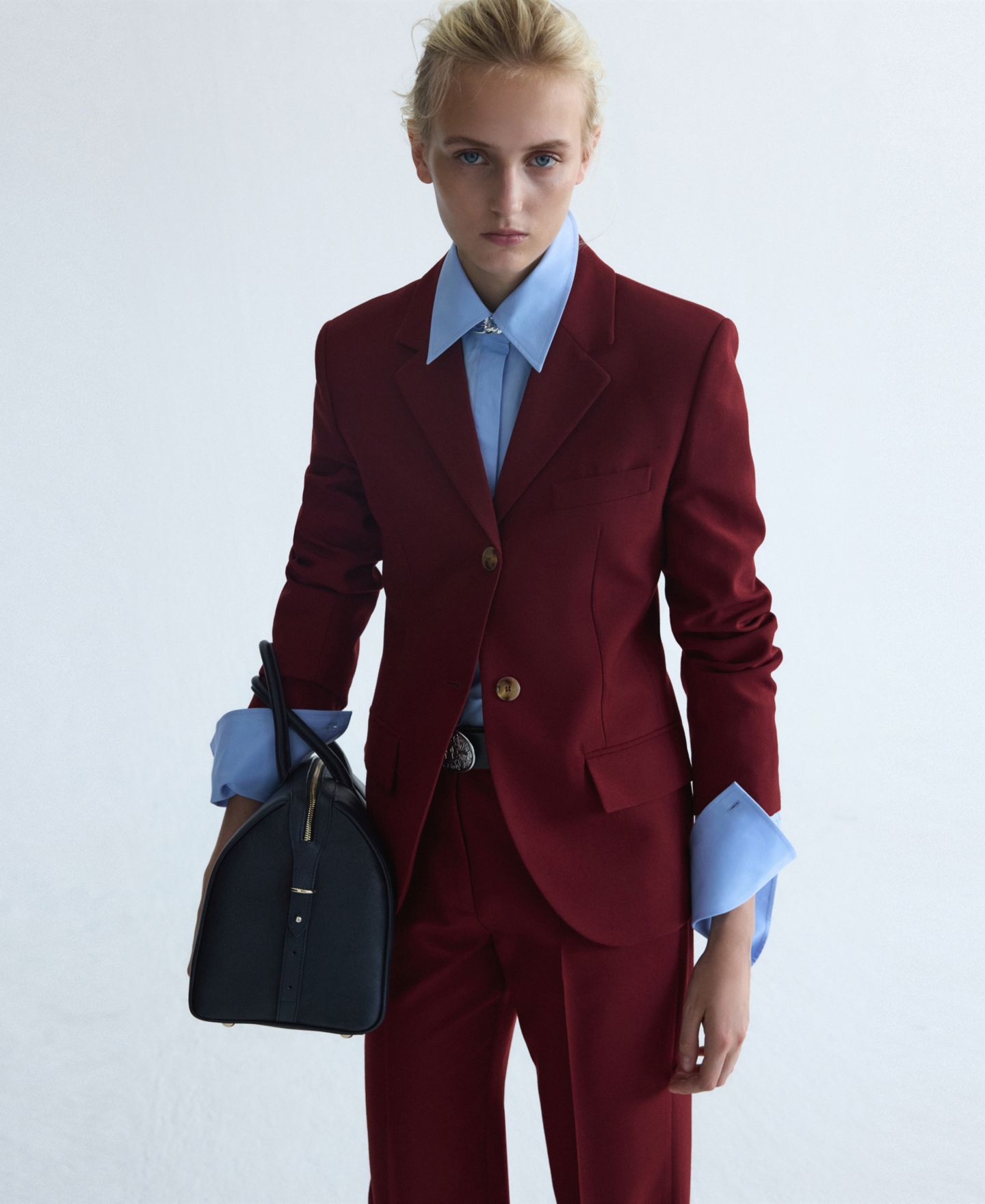 Женский пиджак MANGO Selection Wool-Blend Lapel Collar Suit Blazer, цвет: Винный — фото 7