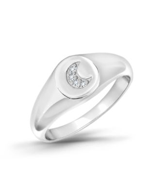 Cubic Zirconia Silver-Tone Signet Pinky Ring