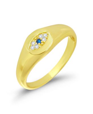 Cubic Zirconia and Created Blue Stone Signet Pinky Ring