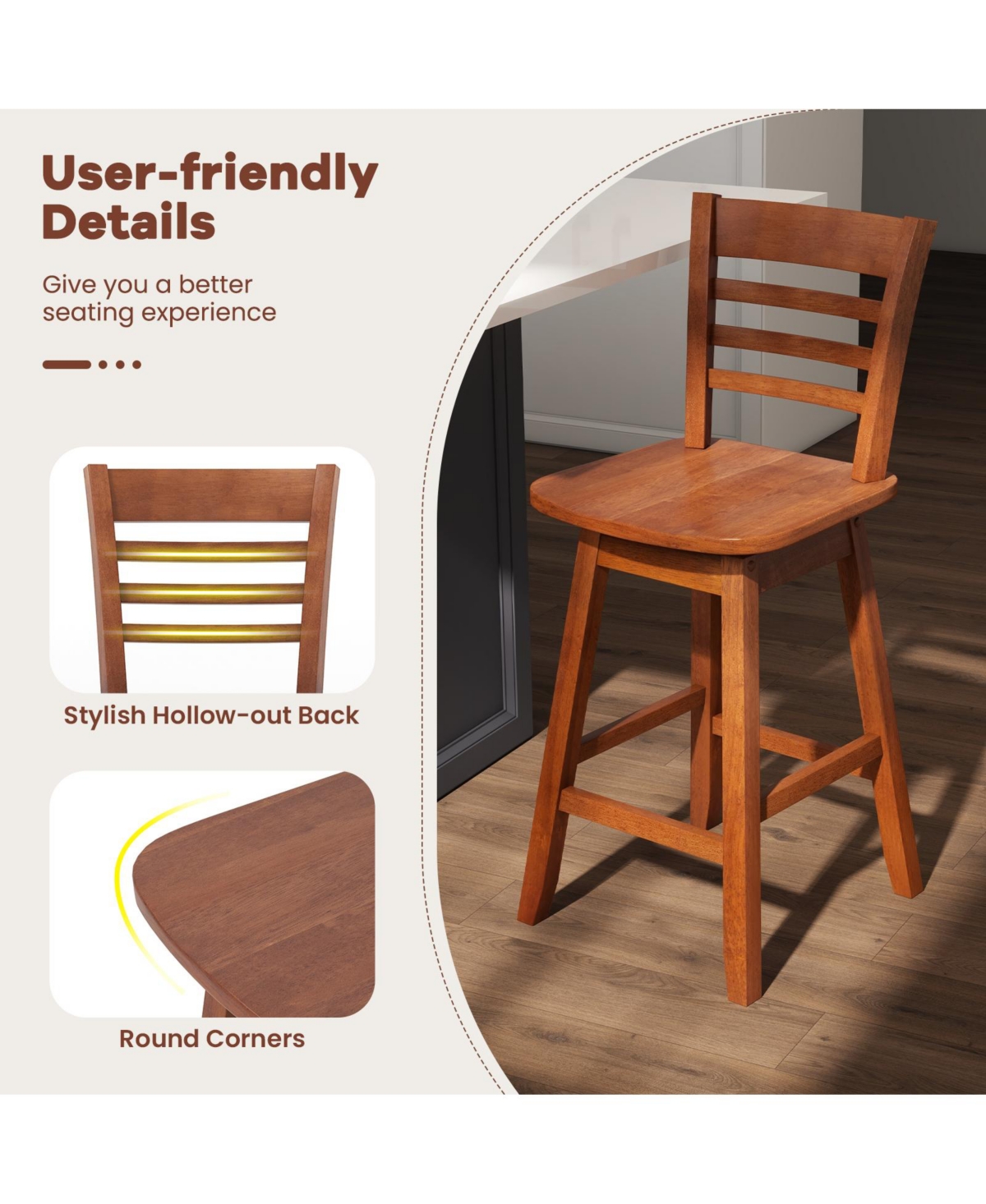 Mecale Counter Height Barstools Set of 2 with Footrest for Kitchen Island Bar