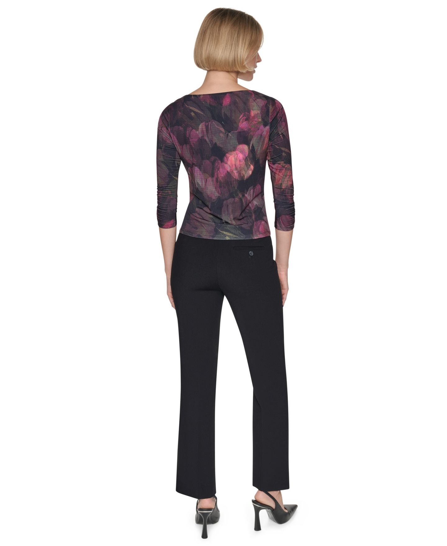 Женская блузка DKNY Petite Floral 3/4-Sleeve Blouse, цвет: Чёрный — фото 5