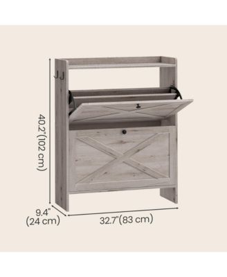 Freestanding Narrow Shoe Rack Cabinet, Shoe Storage Cabinet Organizer with 2 Flip Drawers, Fits 14 to 16 Pairs