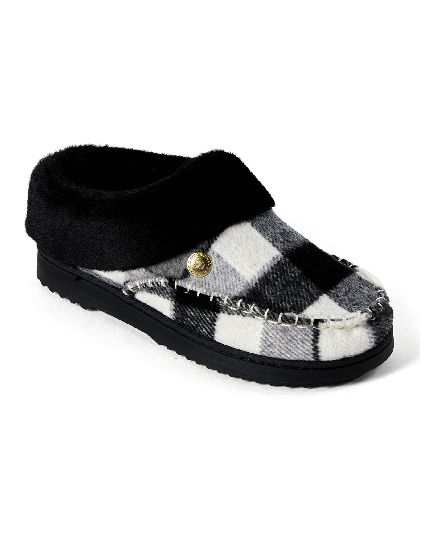 Женские сабо Dearfoams Nyla Plaid Moc Toe Clog Slippers, цвет: Чёрный клетчатый — фото 1
