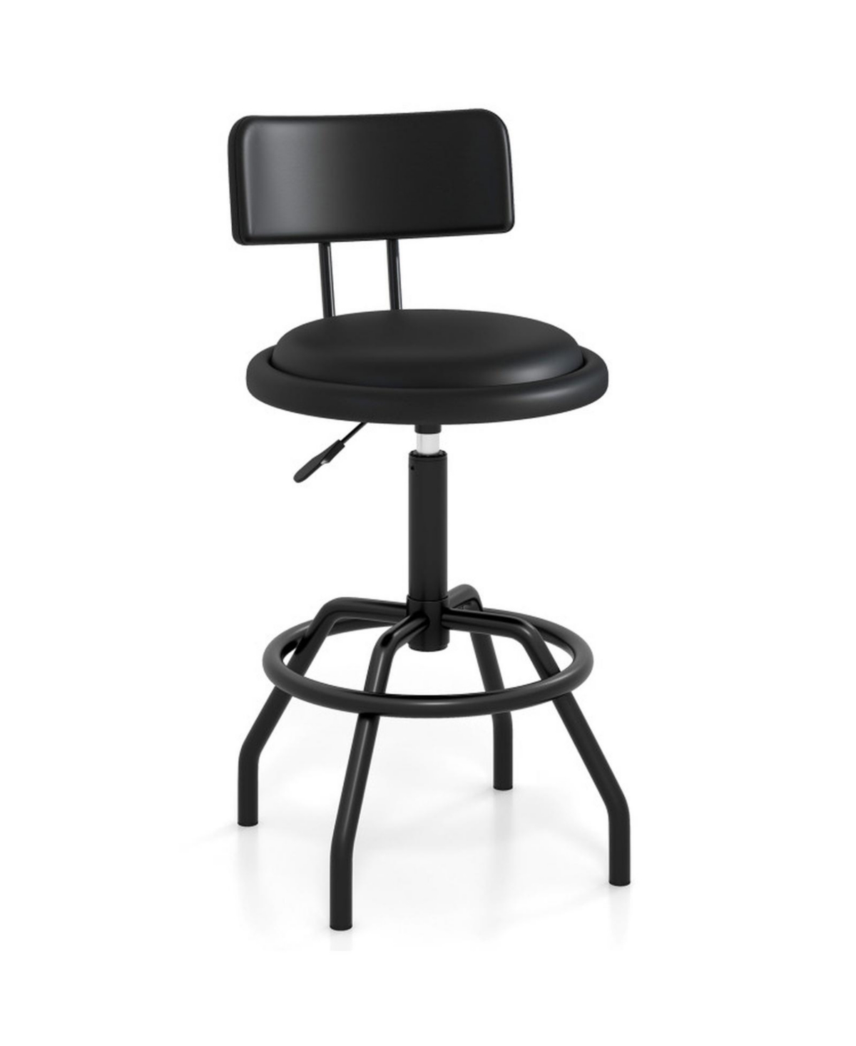Gouun Height-Adjustable Swivel Barstool with a Padded Backrest - Matte black