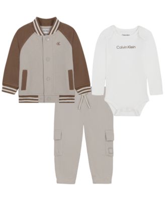 Baby Boys' Fleece Baseball Jacket, Bodysuit and Cargo Jogger Pants, 3-Piece Set